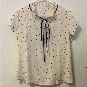 SHEIN Cream and Red Heart Print Blouse